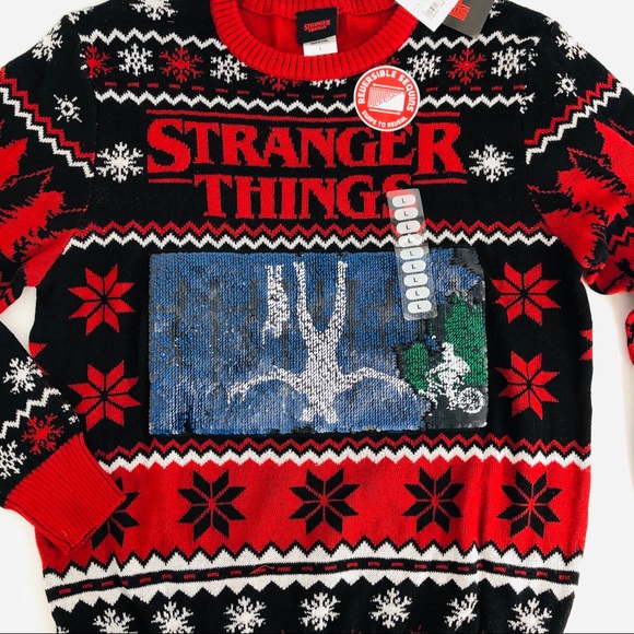 NWT Stranger Things Ugly Christmas Reversible Unisex Sweater Size Large - Picture 5 of 8